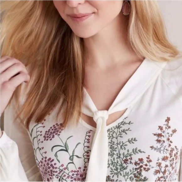 Anthro Meadow Rue Montmagny Floral Print Tie Neck Top - Picture 3 of 9